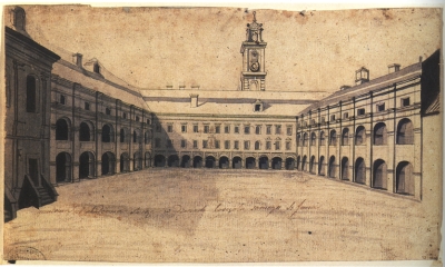 P. Smuglevičiaus piešinyje „Vilniaus universiteto Didysis kiemas“ jau pavaizduotas S. A. Poniatovskis, o ši litografija 1786 metų.