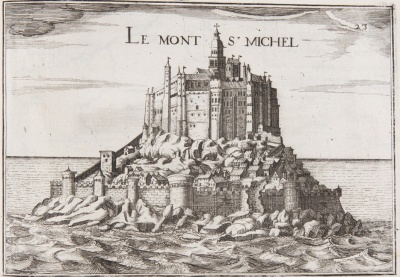 Tassin, N. Les plans et profils de toutes les principales villes... de France. Paris, 1638 Prancūzų karališkojo kartografo ir graverio, sudarinėjusio daugiausiai nedidelio formato Prancūzijos, Šveicarijos, Vokietijos ir Ispanijos žemėlapius bei miestų planus Nicolas Tassino (veikė 1633–1655) atlase Visų svarbiausių Prancūzijos miestų planai ir vaizdai pavaizduotas Sen Mišelio kalnas (Prancūzija; pranc. Mont Saint Michel).