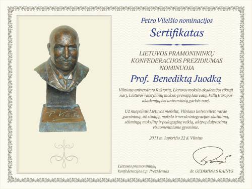 P. Vileišio nominacijos sertifikatas