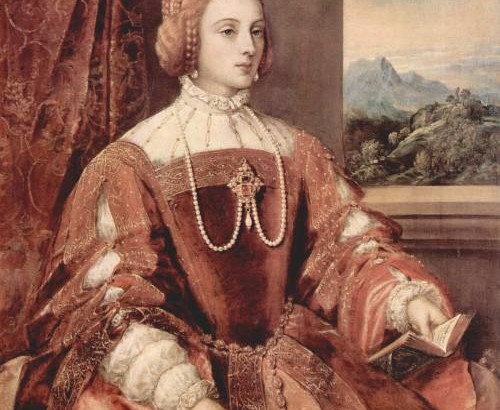 Isabella, Šv. Romos Imperijos imperatorė, pirmoji Antonio de Cabezono patronė (Tiziano paveiklas).